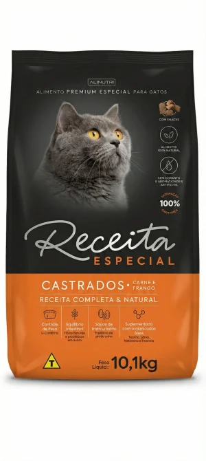 Ração Receita Premium para Gatos Castrados Carne Frango 10,1kg
