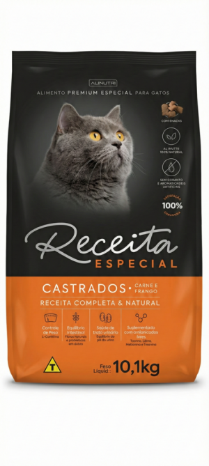 Ração Receita Premium para Gatos Castrados Carne Frango 500g - (Granel)