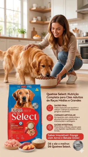 Ração para Cães Adultos Médios e Grandes Quatree Select Frango, Arroz e Bata-Doce 15kg