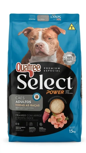 Ração Quatree Select Power 15kg Para Cães Adultos Todas as Raças Alta Energia e Vitalidade