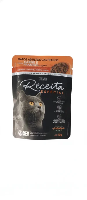 Sache Ração úmida para gatos adultos castrados Carne e Frango 70g
