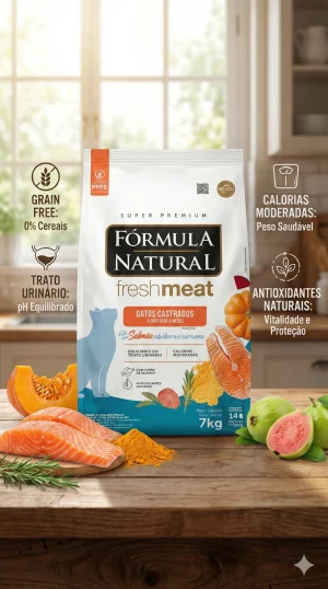 Ração Fórmula Natural Fresh Meat Salmão Gatos Castrados 7kg