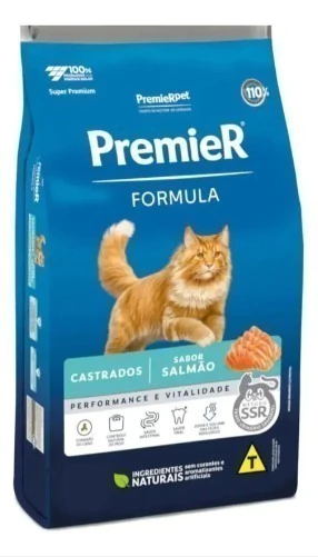 Ração Premier Gatos Castrados Sabor Salmão - 1,5kg