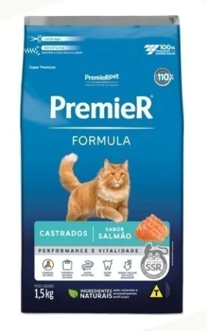 Ração Premier Gatos Castrados Sabor Salmão - 1,5kg