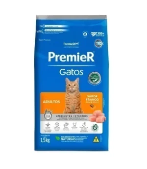 Ração Premier Gatos Adultos Sabor Frango - 1,5kg
