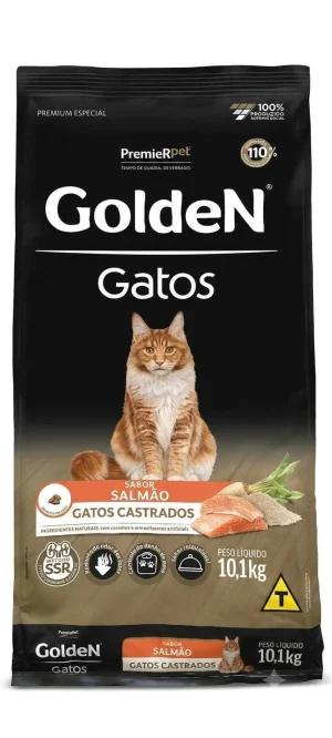 Ração Golden Gatos Castrados Sabor Salmão 10,1kg Premium Especial